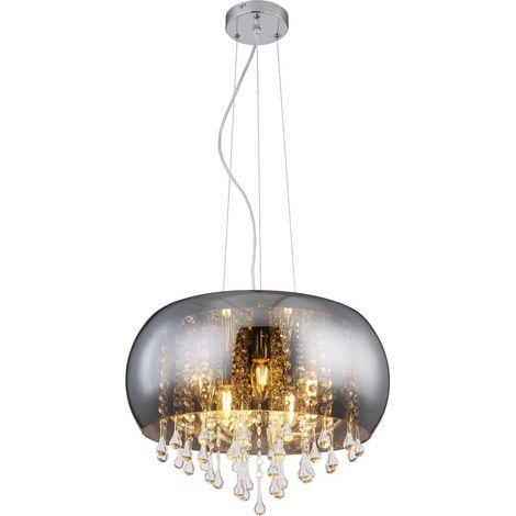 Globo Kalla Plafonnier suspendu 44 cm, abat-jour en verre chromé, 5 ampoules E14