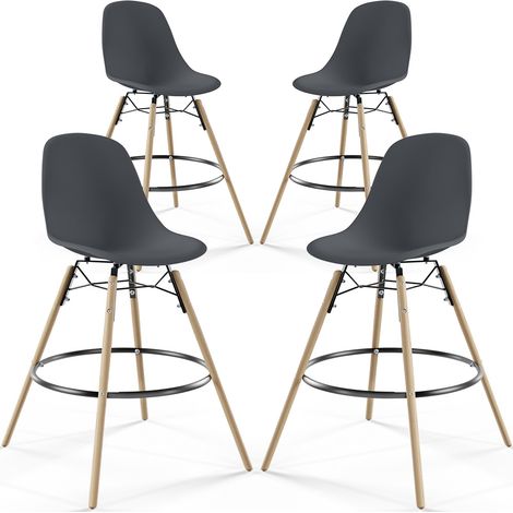 Bar Stool - Scandinavian Design - Wooden Legs - Pack of 4 - Skögur (1/5)