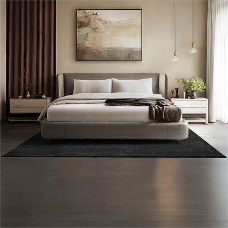 Tapis à poils ras doux et hypoallergénique antidérapant 160x230cm Noir