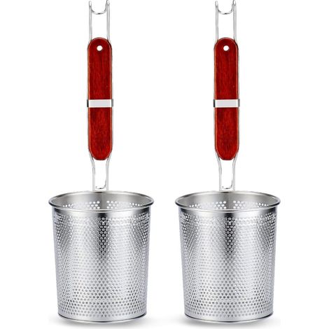 Lot de 2 Passoires Acier Inoxydable Micro-perforées Poignée Bois Cuisson Pâtes Raviolis Légumes
