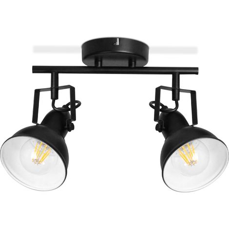 Lampe de Plafond LED Vintage avec Douille E27, Plafonnier 2 Spots en Métal Noir et Blanc, Applique Murale Intérieure pour Cuisine, Chambre à Coucher, Max. 60W (Sans Ampoule) (1/5)
