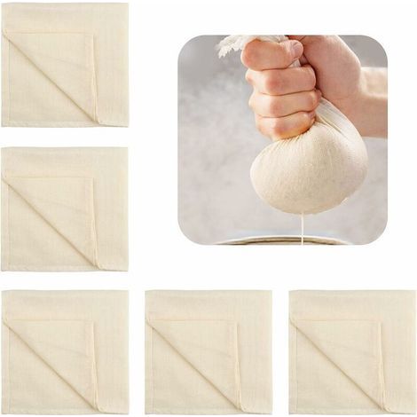 étamine Tissu, 5 Pcs Tissu filtrant en Coton pour la Cuisson Le Beurre Les légumes Le Lait et Les Noix, Toile à Fromage en Tissu Microfibre Non Blanchi (50 50cm) (1/5)