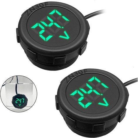 Lot de 2 voltmètres à affichage numérique DC 4 V-100 V, LED, testeur de tension de batterie pour moto, bateau, camion, caravane, marine (vert)