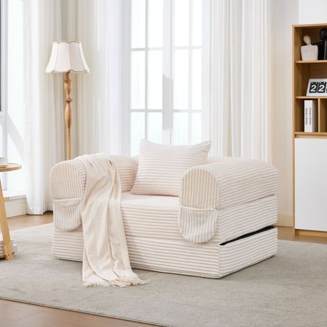 Canapé modulable 190x78x65 cm en tissu côtelé beige, gain de place pour salon FloraGrace (1/5)