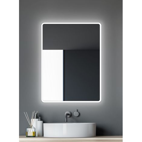 Badezimmerspiegel mit Beleuchtung TALOS Moon LED Badspiegel 80x60 cm - feuchtwassergeeignet durch Aluminiumrahmen - Licht-Farbe Neutralweiß