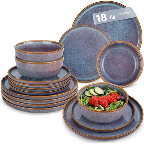 Geschirrset 6 Personen Steingut Geschirrset 18tlg. Lavendelblau (1/5)