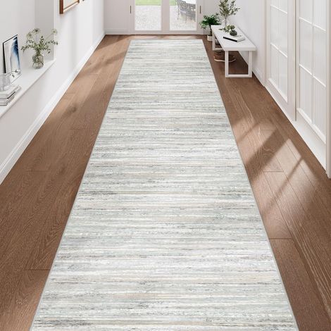 Tapis de Couloir, 80 x 400 cm, léger à Poils Courts, Lavable, antidérapant, pour Salon, Cuisine, Couloir, entrée, Balcon - Beige (1/5)