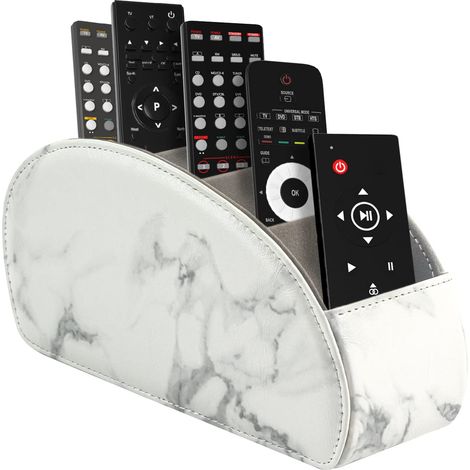 Support pour télécommandes avec 5 poches, Grand support pour télécommandes TV, DVD, 4K Stick , Rangement pour télécommandes pour stylos, M-Marbre Blanc