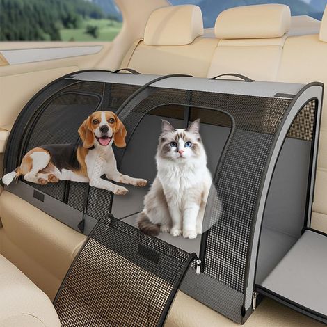 Faltbare Haustier-Autobox für 2 Katzen/Hunde, wasserdicht, 100x50x50cm (1/5)