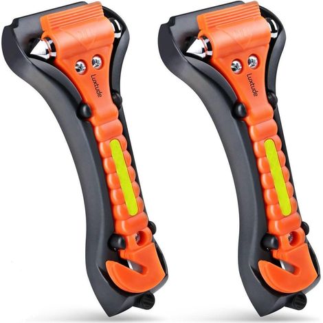 Marteau de secours pour voiture 2 pièces, brise-vitre et coupe-ceinture de sécurité, orange (1/5)