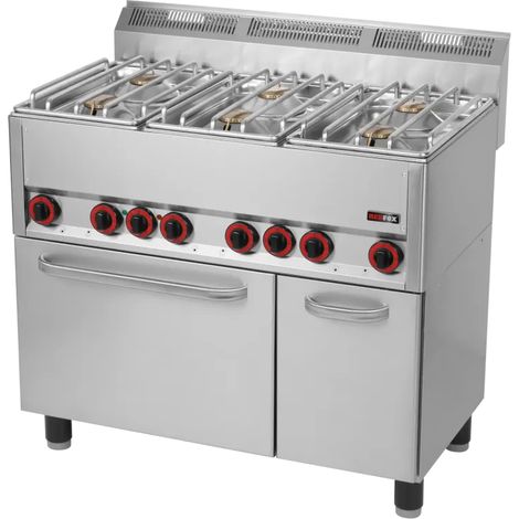 Fourneau combiné avec four à air chaud électrique GN 1/1 - 6x brûleur REDFOX - SPT 90 GLS - REDFOX