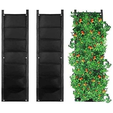 Hanging Plant Bag, 2 Pack, 7 Pockets, Vertical Plant Bags, Plant Bag for Indoor, Outdoor, Garden, Balcony, Patio, Home Decor (Black) (1/5)