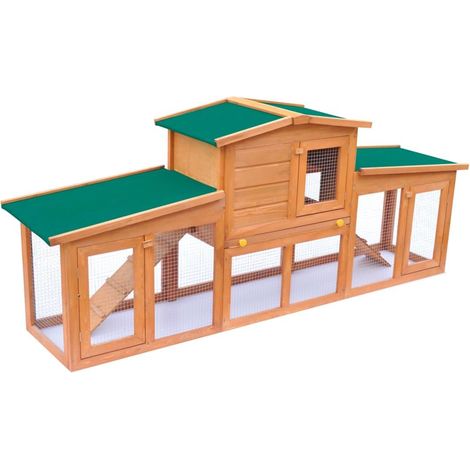 Conejera grande 190 x 46 x 85 cm para animales pequeños con techo de madera 020000623