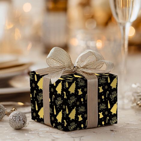 Papier D'emballage - Imprimé Abstrait - Noir - 70x50 Cm - Pour Cadeaux De Noël Et Occasions - 3 Pièces