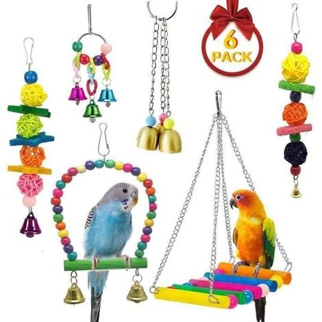 Jouet pour oiseaux multicolore - 6 pièces sécuritaires pour perroquets et perruches (1/3)
