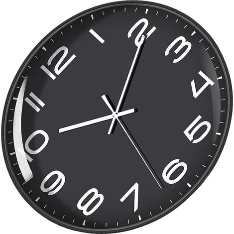 12-Zoll-Wanduhr mit elegantem Design für das Wohnzimmer, geräuschloses Quarzwerk, schwarzer Kunststoff G2001 (1/5)