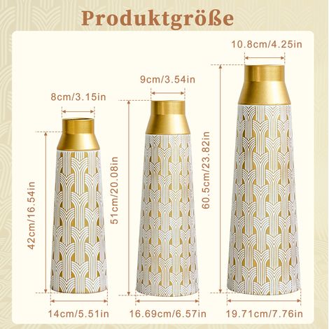 Jarrones de suelo 3 piezas de metal dorado con motivo geométrico 42/51/60,5 cm DESVIAE (1/3)