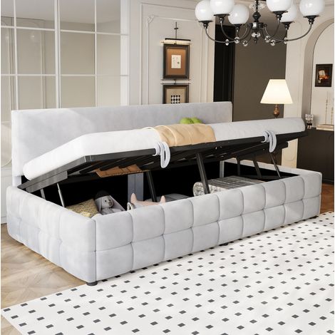Sofá cama 202x96x78 cm gris claro de terciopelo con arcón hidráulico (1/5)