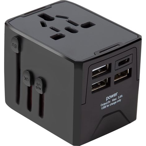 Adaptateur de voyage universel avec 3 ports USB et 1 port de type C Prise secteur internationale Prise universelle pour l'UE Royaume-Uni États-Unis Australie Plus de 150 pays 1 pièce (1/5)