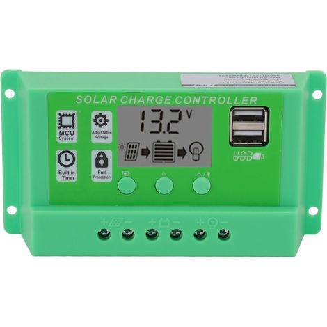 Régulateur solaire PWM vert avec écran LCD large, contrôleur PV photovoltaïque 12V 24V 10A (1/5)