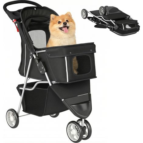 Petit chariot pour chiens avec panier de rangement, fenêtres en treillis et ceinture de sécurité 77 x 44 x 102 cm noire