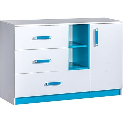 Commode Sorviru 101, Blanc + Turquoise, Avec tiroirs et portes, Nombre de tiroirs: 3, 83x130x40cm (1/5)