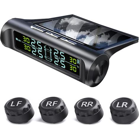 Moniteur de pression des pneus à énergie solaire avec écran LCD couleur, capteurs externes, chargement USB, facile à transporter pour voiture et camion (1/5)