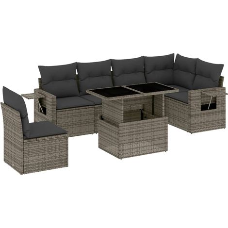 vidaXL Set Divani da Giardino 7 pz con Cuscini Grigio in Polyrattan (1/5)