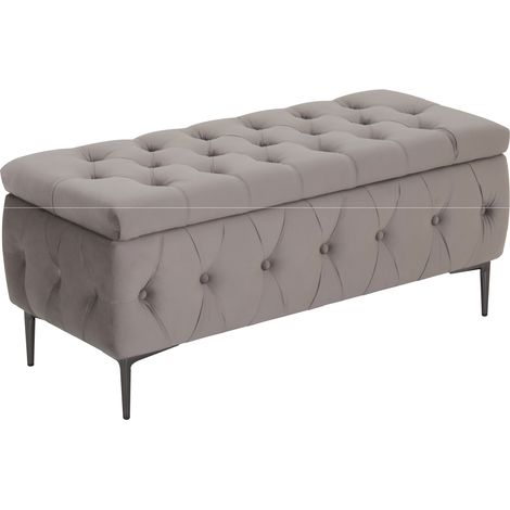 Puff almacenaje AMOUR en terciopelo gris, baúl con asiento acolchado y patas metálicas negras - MOG CASA (1/5)