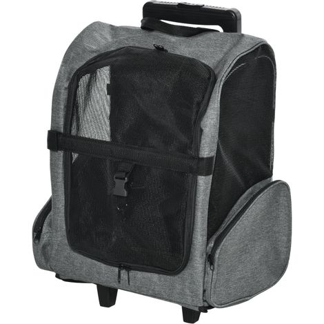 Pet Travel Backpack Bag Cat Puppy Dog Carrier w/ Trolley and Telescopic Handle Portable Stroller Wheel Luggage Bag (Grey)