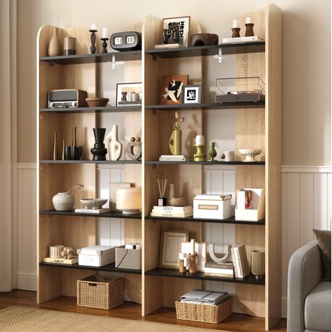 Librería de 160 cm de altura, 5 estantes abiertos, gran capacidad, estructura estable, ideal para salón u oficina, madera natural (1/5)