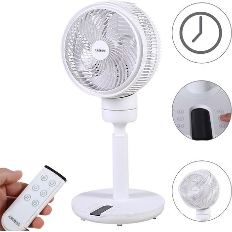 AREBOS  fan 55W  3D oscillation  Ø 23cm  extra quiet  height adjustable, with 4 power levels, timer & remote control