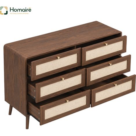 HOMAIRE Commode 6 tiroirs, marron, 120 cm, MDF, style moderne et élégant (1/5)