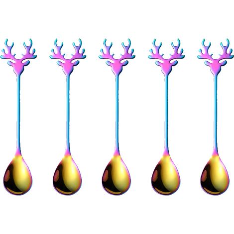 Set mit 5 Weihnachtslöffeln, Weihnachtsgeschirr, Kaffeelöffel, Teelöffel, Suppenlöffel, Dessertlöffel, Kuchenlöffel, Eislöffel //