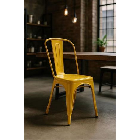 ORION91oficial® - Silla Acero BETA Amarillo Fresnia Apilable (85x43x45 cm) Estilo Industrial, Convertible a Taburete, Comedor, Hostelería, Oficina, Salón, Teletrabajo, Cocina - spaziOrion91 (1/5)