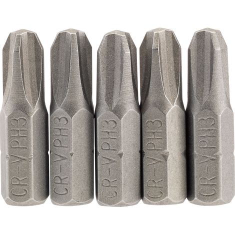 Draper 5-Piece 25mm No. 3 Cross Slot (E-Shank) Insert Bits Set – 1/4" Hex Drive (1/5)