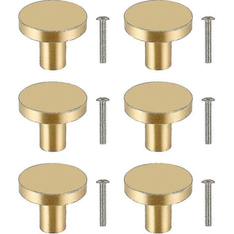 6pcs Round Cabinet Knobs, Solid Brass Drawer Knob, Cabinet Pull Handle, Gold Cupboard Door Knob, Gold Cabinet Pull, Single Hole With 6 Screws For Cupb (1/5)