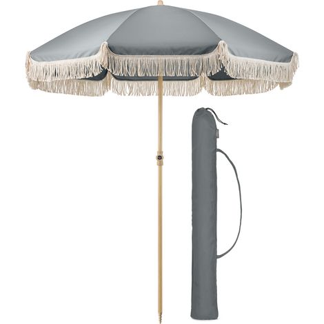 Portable Tassel Parasol with Tilt - Grey Plain
