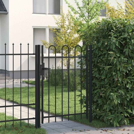 vidaXL Portail de clôture BOXTEL à porte simple avec arc en haut, acier 1 x 1,2 m, noir (1/5)