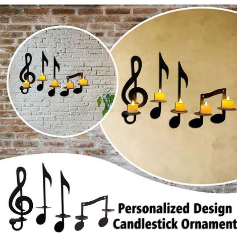 Applique murale Black Note, bougeoir mural, porte-bougies, décoration murale en forme de note de musique (1/5)