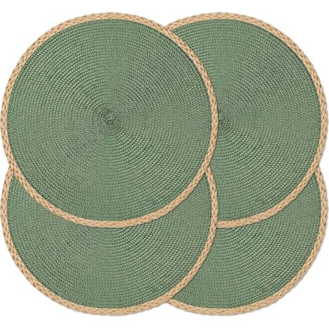 Lot de 4 Sets de Table Ronds tressés de 38,1 cm, lavables, résistants à la Chaleur, antidérapants pour intérieur et extérieur, pour Thanksgiving, Noël, Pâques (Bord Fin Vert, 4) (1/5)