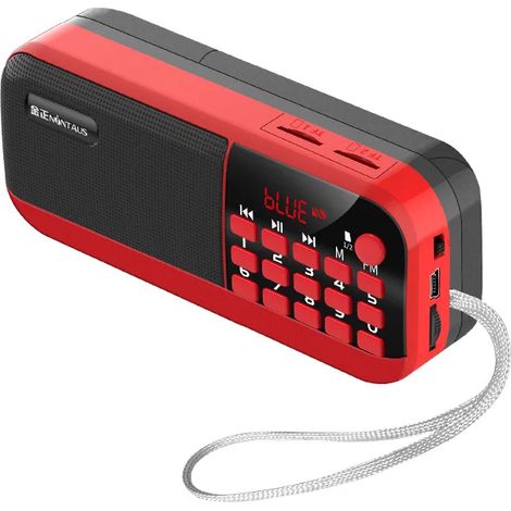 Mini radio FM (rouge) - Haute sensibilité - Enceinte Bluetooth - Antenne avec cordon - Double lecteur de cartes TF - Lecteur de musique (1/5)
