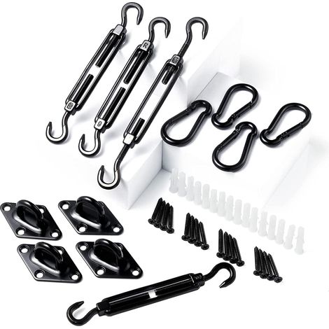 Kit de Fixation pour Voile d'ombrage, Kit de Voile d'ombrage pour Une Installation Acier Inoxydable 304 Tendeur Toile Ombrage - 44pcs (1/5)