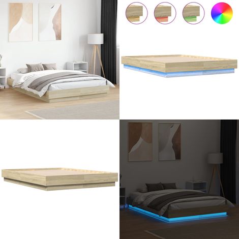 Bettgestell mit LED Sonoma-Eiche 120x190 cm - Holzbettfassungen - Bettsystem - Lattenrost - Schlafzimmermöbel - Sonnenholzoberflächen - Home & Living (1/5)