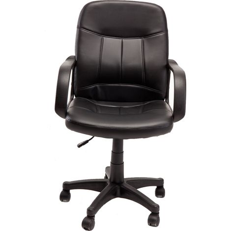 Sillón giratorio de oficina de ordenador asiento de cuero artificial negro