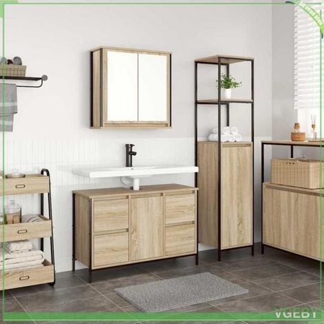 Ensemble de mobilier de salle de bain - 3328375 - Chêne sonoma et noir - Bois d'ingénierie - Grand espace de stockage (1/5)