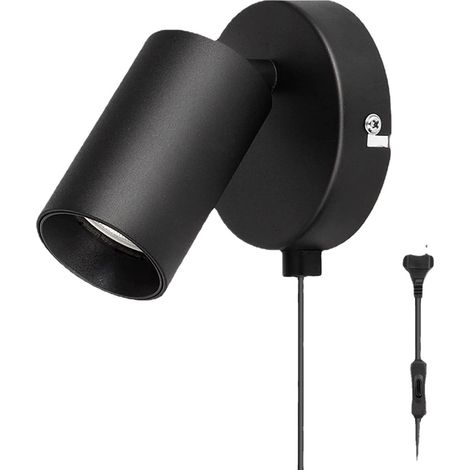 Aplique de pared interior ajustable, casquillo GU10, máx. 9W, lámpara de lectura, lámpara para salón y pasillo, aplique de pared, foco de cocina, aplique de pared, negro (1/5)