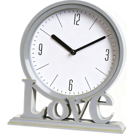 Retro-Analog-Wecker, klein, geräuschlos, batteriebetrieben, für Wohnzimmer und Schlafzimmer, 20,6 x 18,5 x 6 cm / 8,1 x 7,3 x 2,4 Zoll, Hellgrau, LOVE (1/5)