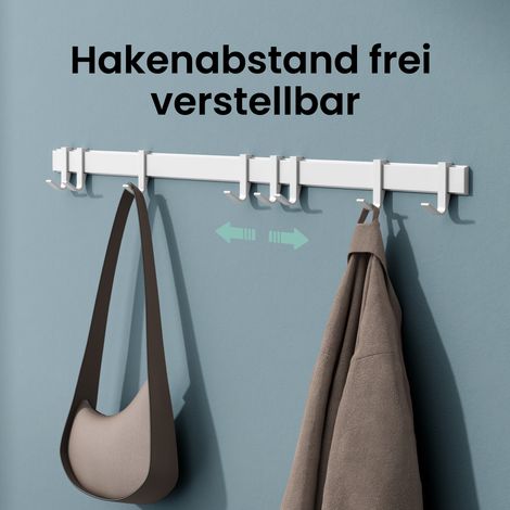 Mai & Mai Kleiderhaken zum Bohren oder Kleben, Garderobenleiste aus Aluminium mit 6 Haken, Garderobenhaken Wandhaken 60cm Matt weiß Stalo-12 (1/5)