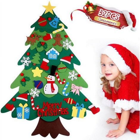 Arbre De Noël En Feutrine - Kit À Monter Soi-Même - Décor Murale Pour Enfants - 36 Pièces Dont Guirlande Lumineuse - 97 Cm (1/5)